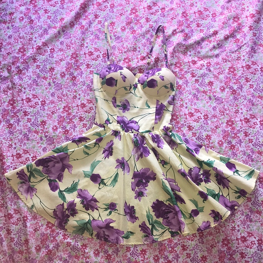 Yellow Dress with Purple Flowers
